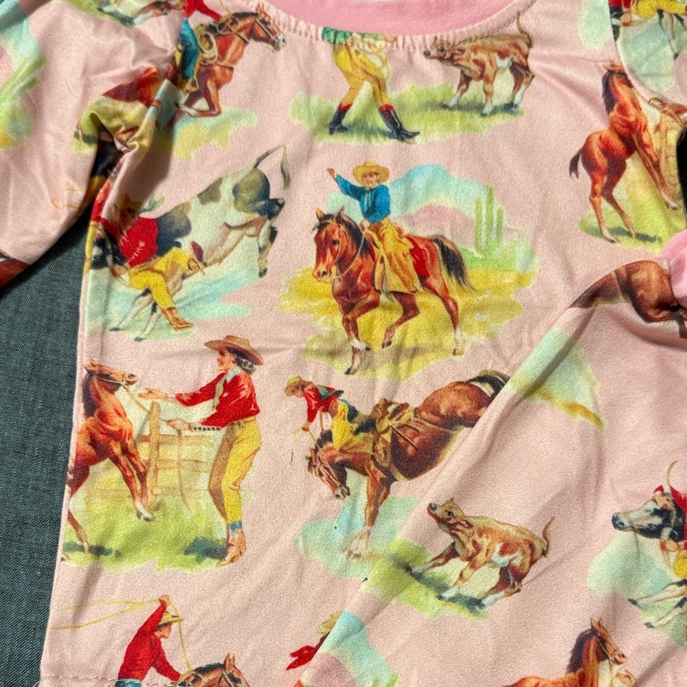 Pink Cowgirl Horse Print Pajama Set 6-12 Months - Picture 4 of 9